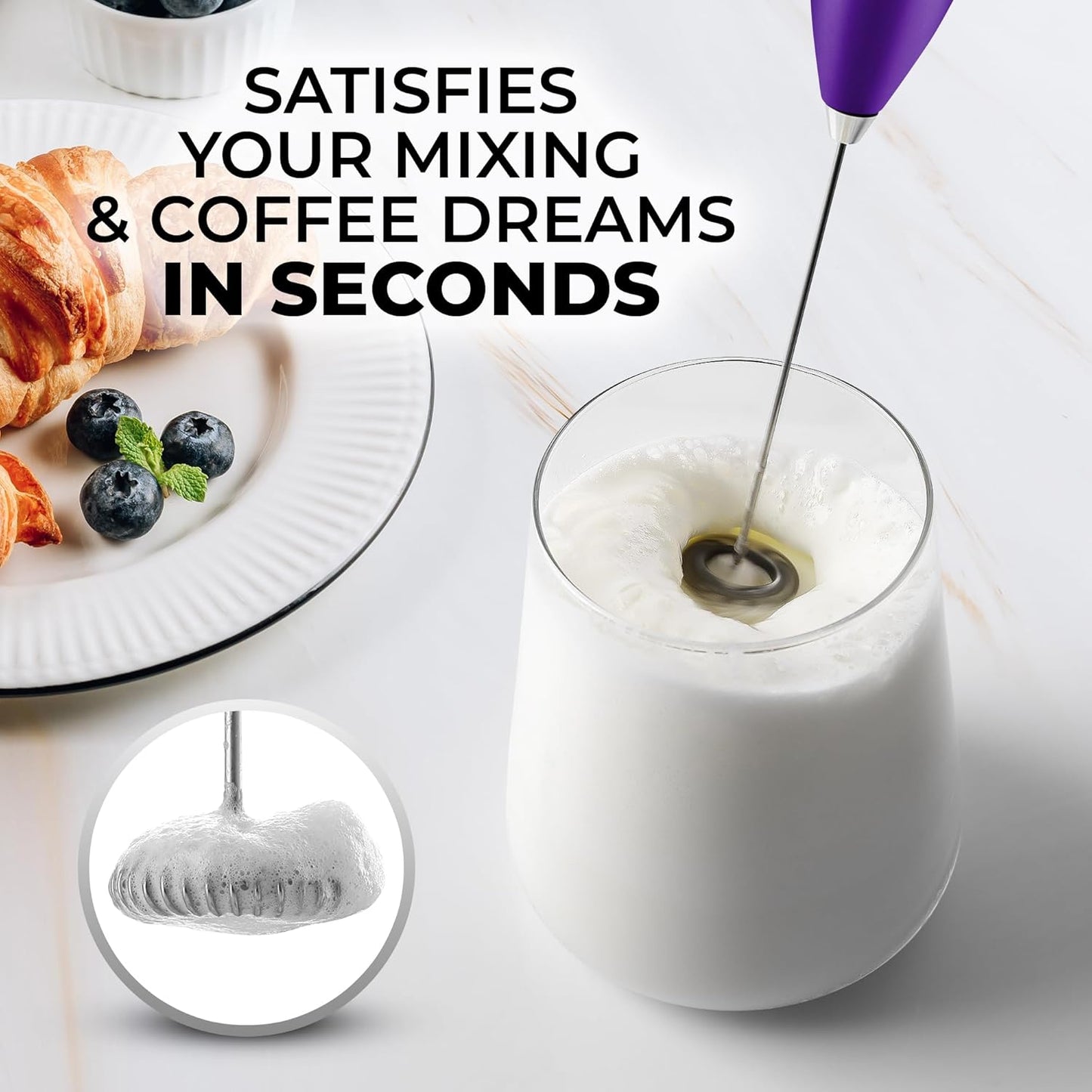 Zulay Powerful Milk Frother for Coffee with Powerful Motor - Handheld Frother Electric Whisk, Milk Foamer, Mini Mixer, Coffee Blender Frother for Frappe, Latte, Matcha, No Stand - Deep Purple