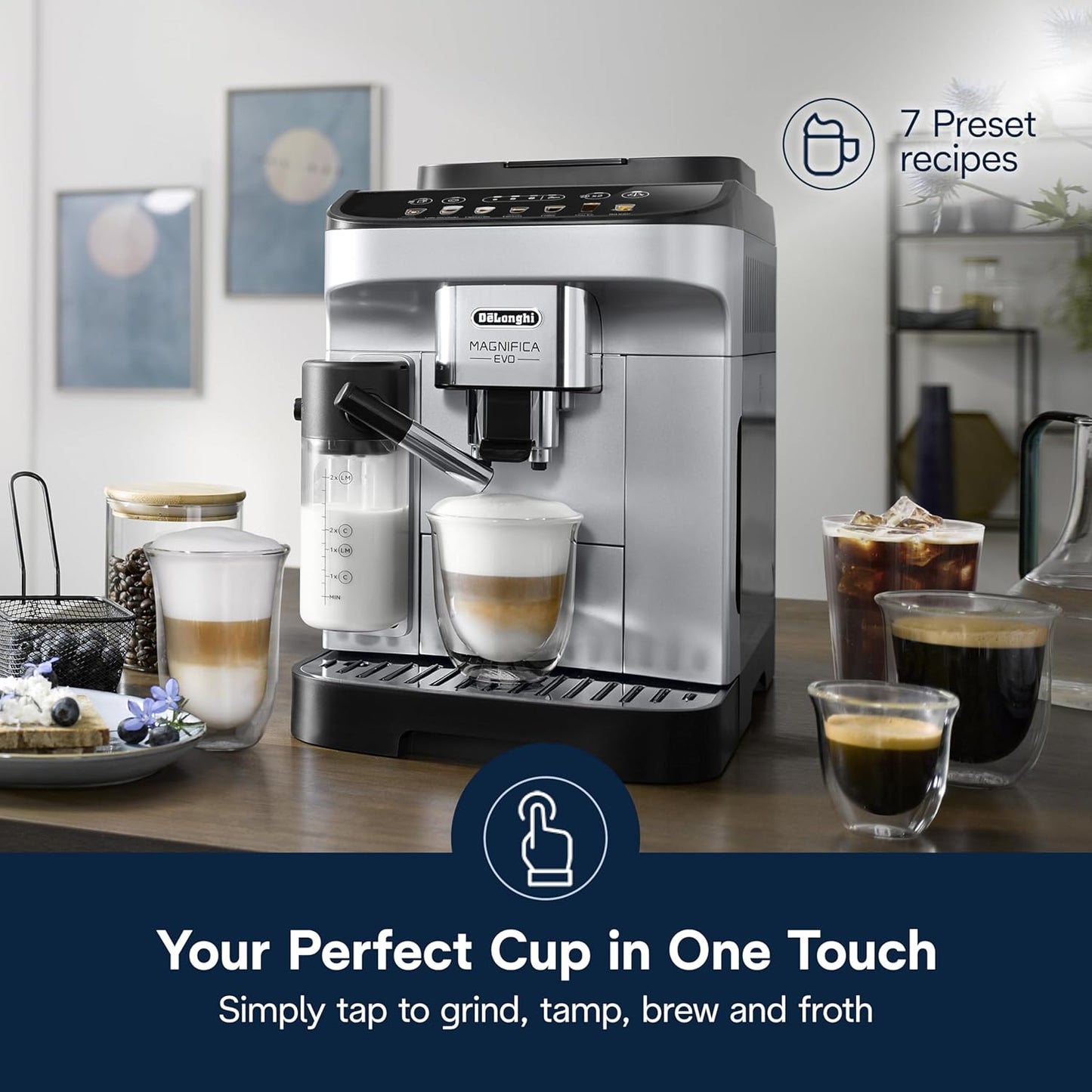 De'Longhi Magnifica Evo Automatic Espresso & Coffee Machine with Automatic Milk Frother for Latte, Cappuccino, Iced Coffee, Built-in Grinder, ECAM29084SB